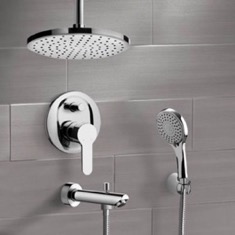 Tub and Shower Faucet Set with Handheld and Ceiling Rain Shower Head